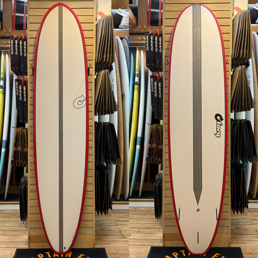 8'2 Fun Carbon Strip Red Rails  surfboard top photo